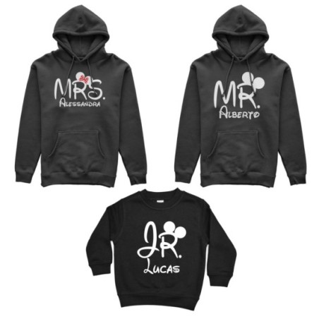 Tris felpe adulti bambino personalizzabile con nomi mr mrs e jr Per la famiglia