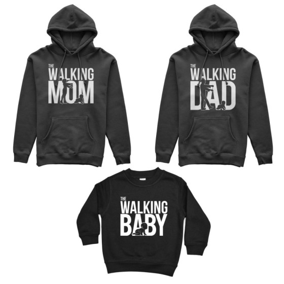 Tris felpe adulti bambino the walking dad  the walking mom the walking baby Per la famiglia 2
