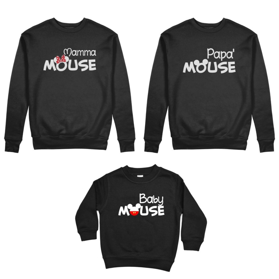 Tris felpe adulti bambino papà mouse mamma minnie mouse baby mouse Per la famiglia