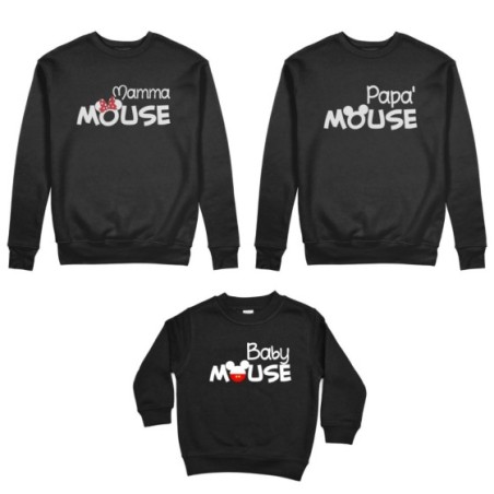 Tris felpe adulti bambino papà mouse mamma minnie mouse...