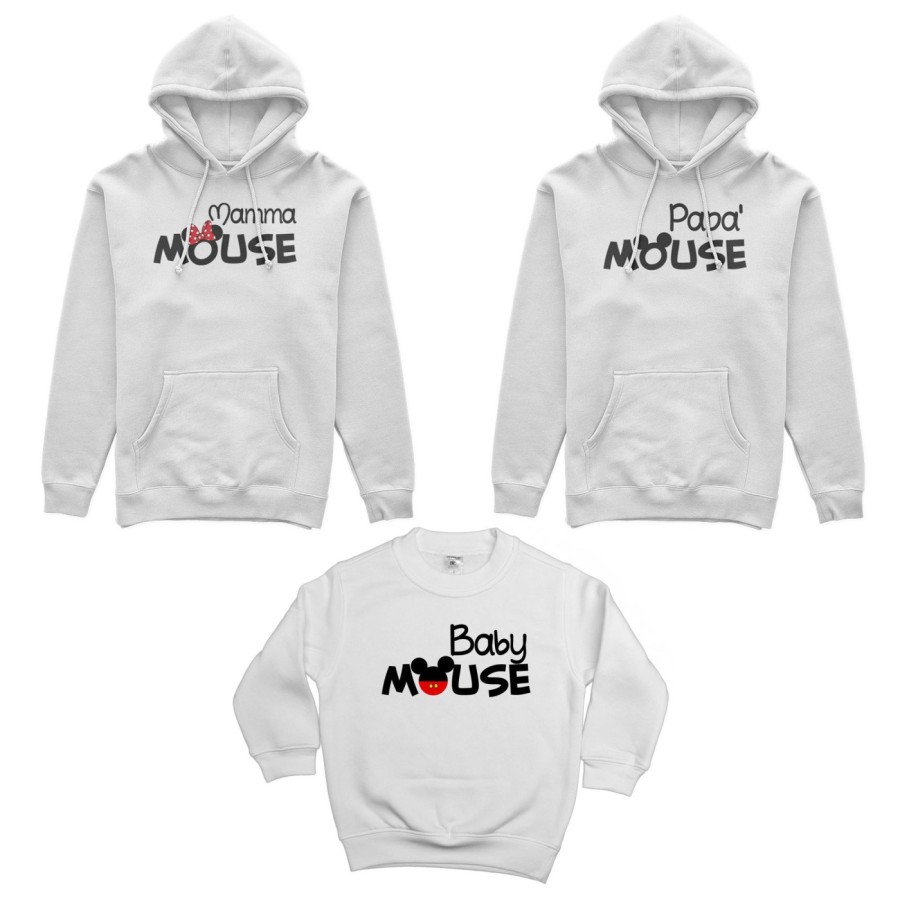 Tris felpe adulti bambino papà mouse mamma minnie mouse baby mouse Per la famiglia