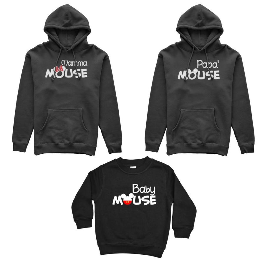 Tris felpe adulti bambino papà mouse mamma minnie mouse baby mouse Per la famiglia