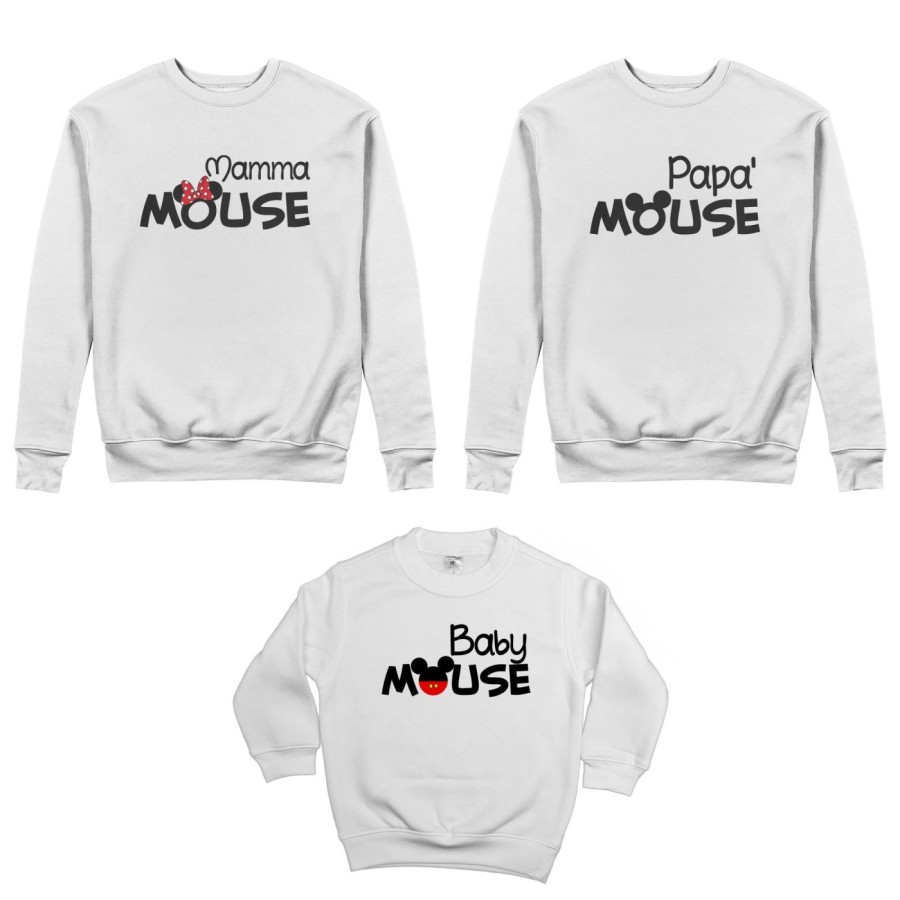 Tris felpe adulti bambino papà mouse mamma minnie mouse baby mouse Per la famiglia