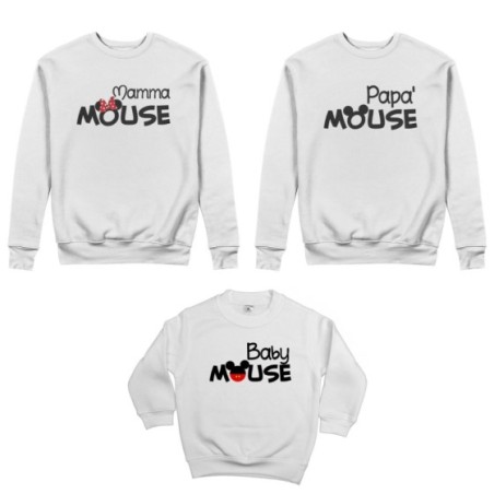 Tris felpe adulti bambino papà mouse mamma minnie mouse baby mouse Per la famiglia