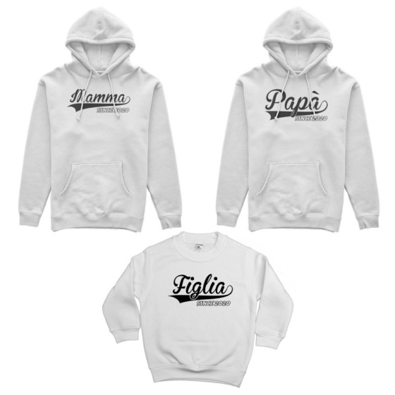 Tris felpe adulti bambino personalizzato con anno papà since mamma since figlio figlia since Per la famiglia 2