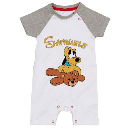 Pagliaccetto neonato personalizzato con nome pluto con orsetto Cartoon