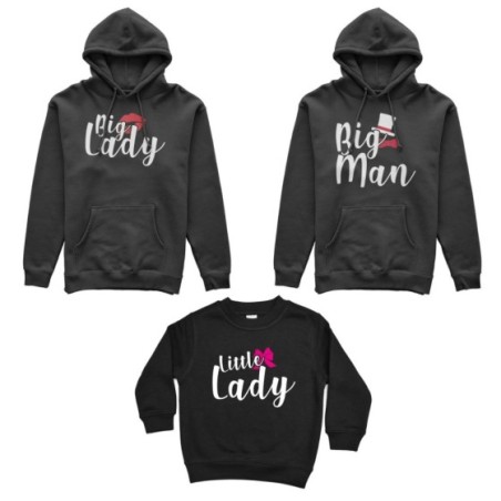 Tris felpe adulti bambino big man big lady little boy little lady Per la famiglia