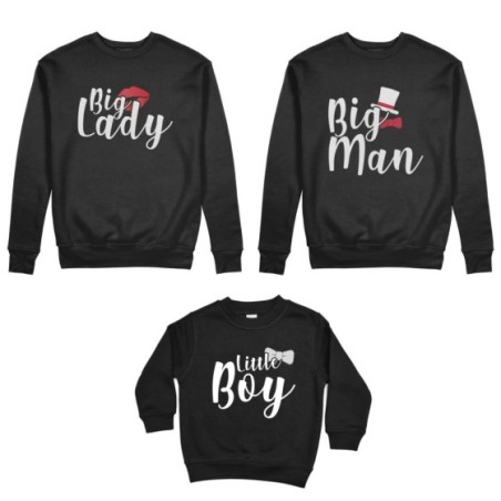 Tris felpe adulti bambino big man big lady little boy little lady Per la famiglia