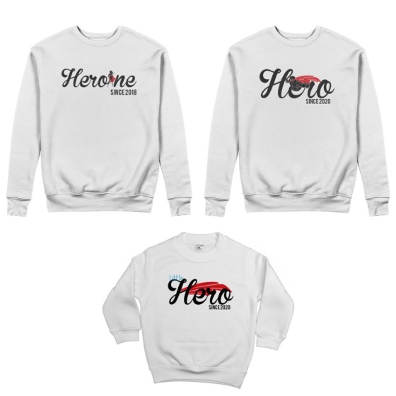 Tris felpe adulti bambino personalizzato con anno hero since heroine since little hero since Per la famiglia 2
