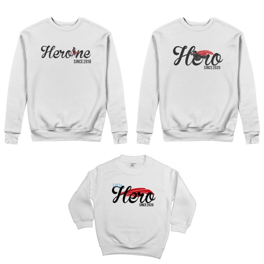 Tris felpe adulti bambino personalizzato con anno hero since heroine since little hero since Per la famiglia
