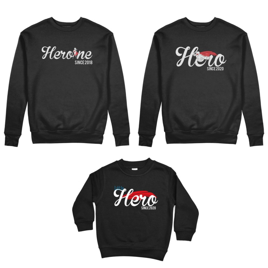 Tris felpe adulti bambino personalizzato con anno hero since heroine since little hero since Per la famiglia