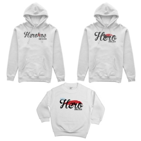 Tris felpe adulti bambino personalizzato con anno hero since heroine since little hero since Per la famiglia