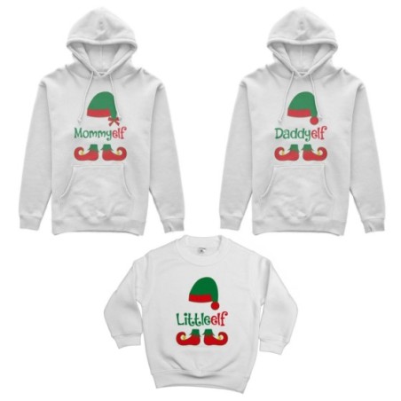 Tris felpe per la famiglia personalizzabile con nome daddy elf mommy elf little elf Natale