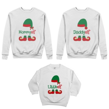 Tris felpe per la famiglia personalizzabile con nome daddy elf mommy elf little elf Natale