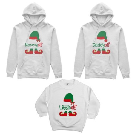 Tris felpe per la famiglia personalizzabile con nome daddy elf mommy elf little elf Natale