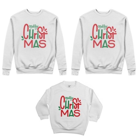 Tris felpe per la famiglia personalizzabile con nomi merry christmas colorful Natale