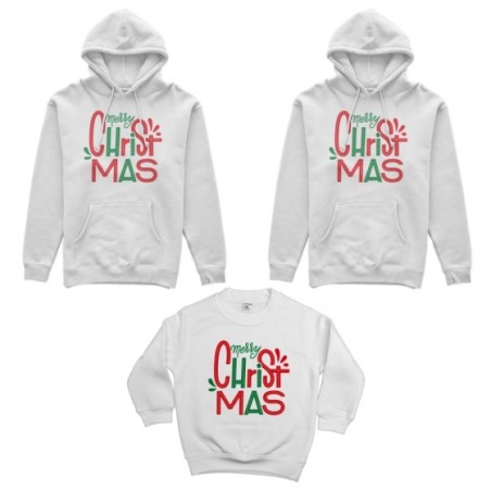 Tris felpe per la famiglia personalizzabile con nomi merry christmas colorful Natale