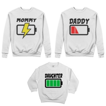 Tris felpe adulti bambino daddy low battery mommy chaging...