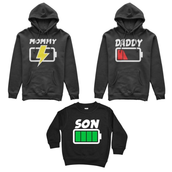 Tris felpe adulti bambino daddy low battery mommy chaging son daughter super charged Per la famiglia 2