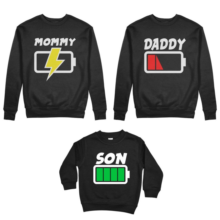 Tris felpe adulti bambino daddy low battery mommy chaging son daughter super charged Per la famiglia