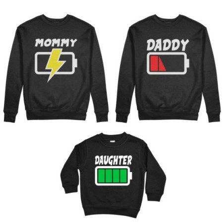 Tris felpe adulti bambino daddy low battery mommy chaging son daughter super charged Per la famiglia