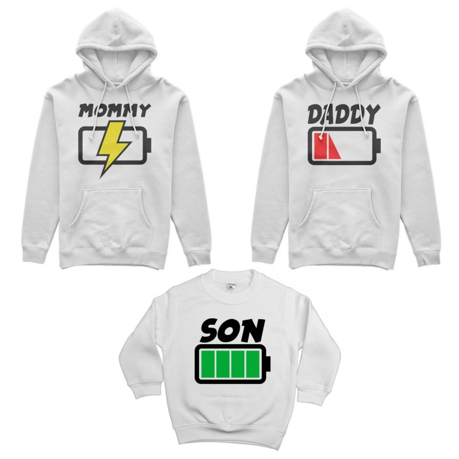 Tris felpe adulti bambino daddy low battery mommy chaging son daughter super charged Per la famiglia