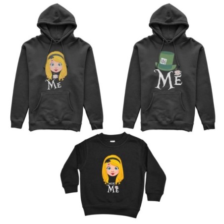 Tris felpe adulti bambino me cappellaio matto me alice matto mini alice Per la famiglia