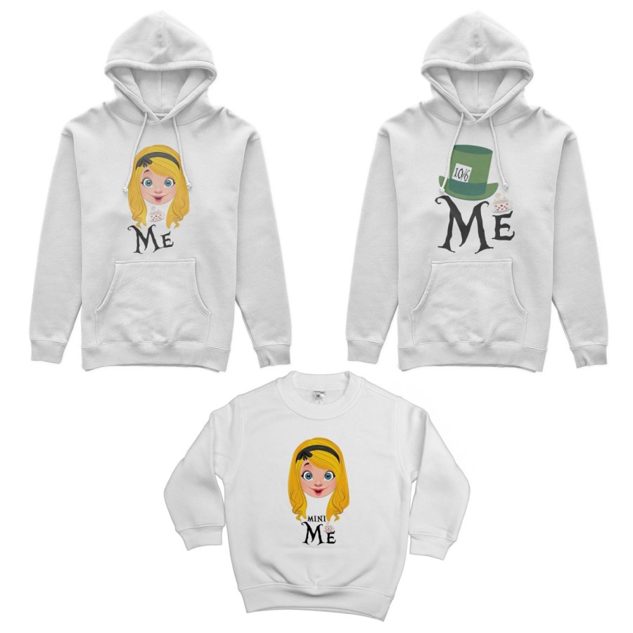 Tris felpe adulti bambino me cappellaio matto me alice matto mini alice Per la famiglia