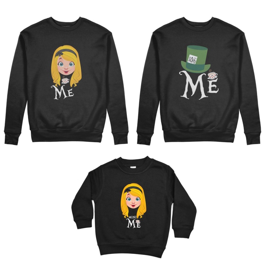 Tris felpe adulti bambino me cappellaio matto me alice matto mini alice Per la famiglia