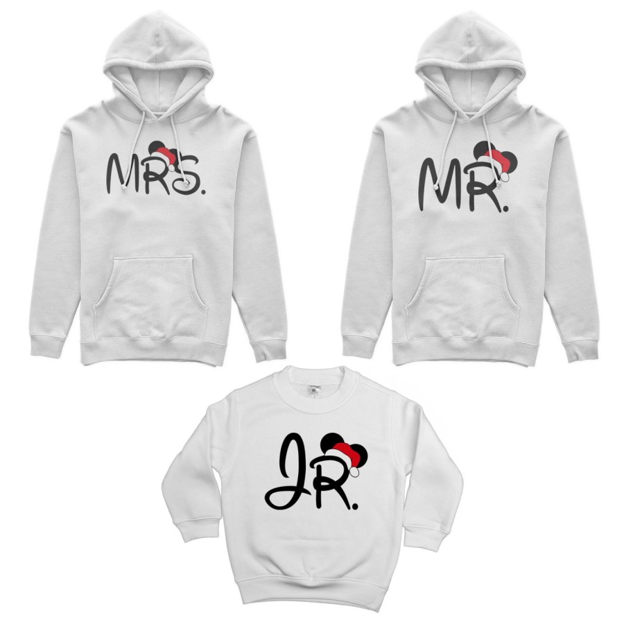 Tris felpe per la famiglia personalizzabile con nome mr - mrs - jr Natale