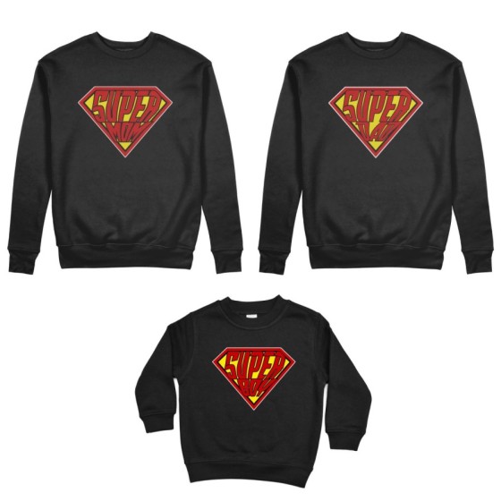 Tris felpe adulti bambino super dad super mom super boy super girl Per la famiglia