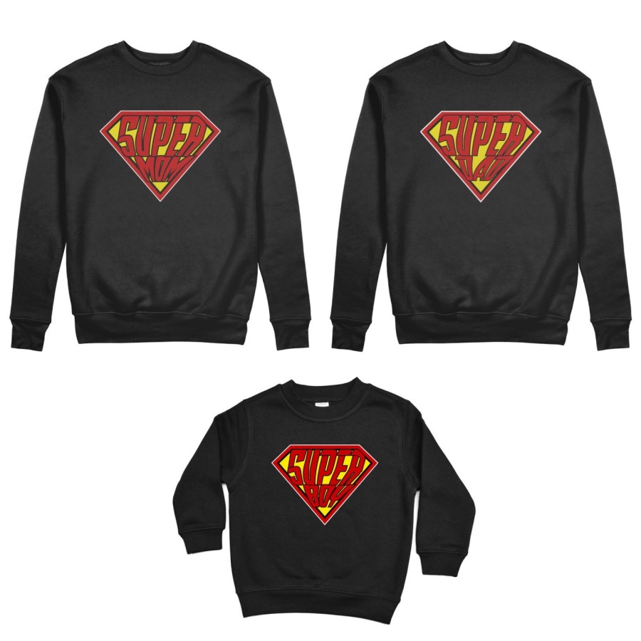 Tris felpe adulti bambino super dad super mom super boy super girl Per la famiglia