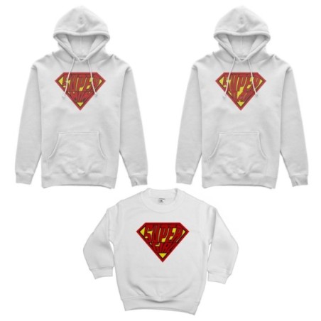 Tris felpe adulti bambino super dad super mom super boy super girl Per la famiglia