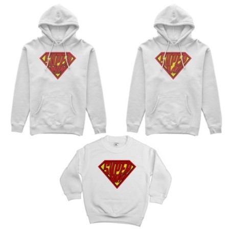 Tris felpe adulti bambino super dad super mom super boy super girl Per la famiglia