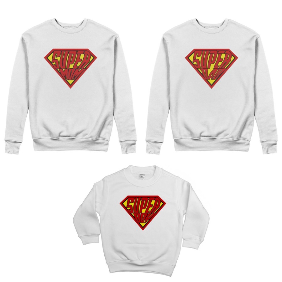 Tris felpe adulti bambino super dad super mom super boy super girl Per la famiglia