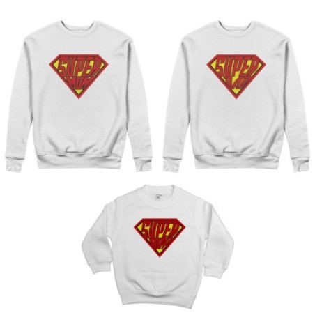 Tris felpe adulti bambino super dad super mom super boy super girl Per la famiglia