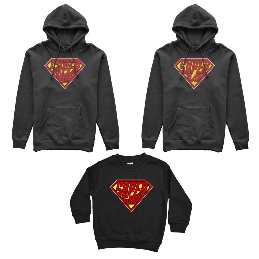 Tris felpe adulti bambino super dad super mom super boy super girl Per la famiglia