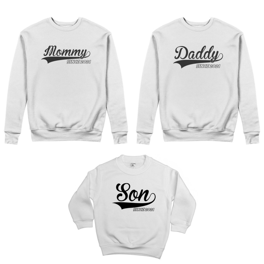 Tris felpe adulti bambino personalizzato con anno daddy since mommy since son daughter since Per la famiglia