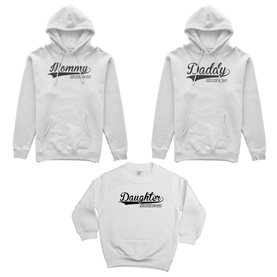 Tris felpe adulti bambino personalizzato con anno daddy since mommy since son daughter since Per la famiglia