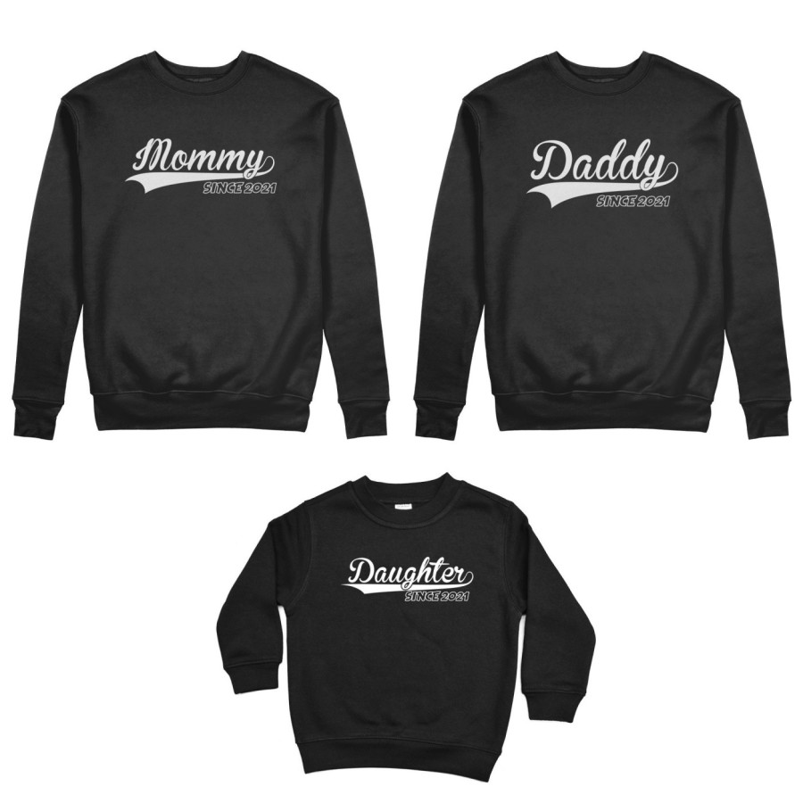 Tris felpe adulti bambino personalizzato con anno daddy since mommy since son daughter since Per la famiglia