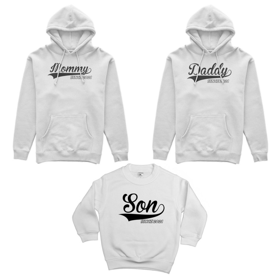 Tris felpe adulti bambino personalizzato con anno daddy since mommy since son daughter since Per la famiglia