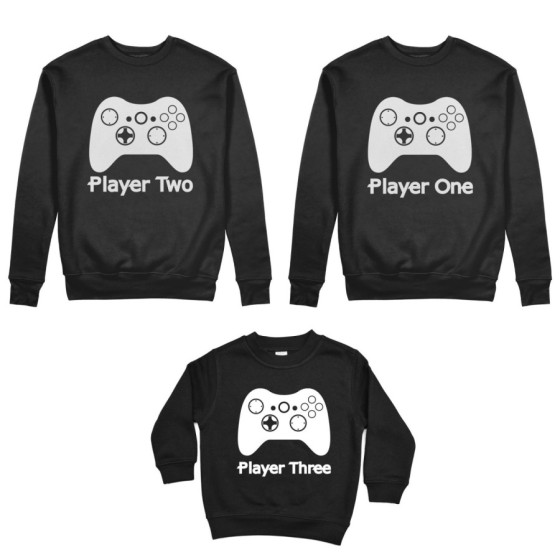 Tris felpe adulti bambino player one player two player three xbox Per la famiglia