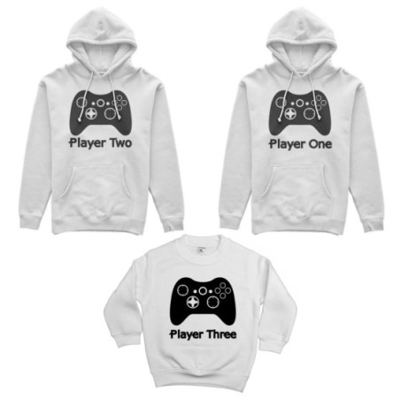 Tris felpe adulti bambino player one player two player three xbox Per la famiglia