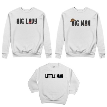 Tris felpe adulti bambino big man big lady little man little lady Per la famiglia