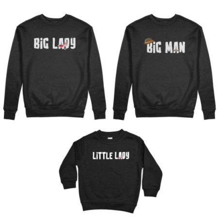 Tris felpe adulti bambino big man big lady little man little lady Per la famiglia