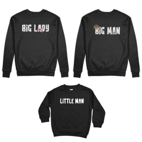 Tris felpe adulti bambino big man big lady little man little lady Per la famiglia