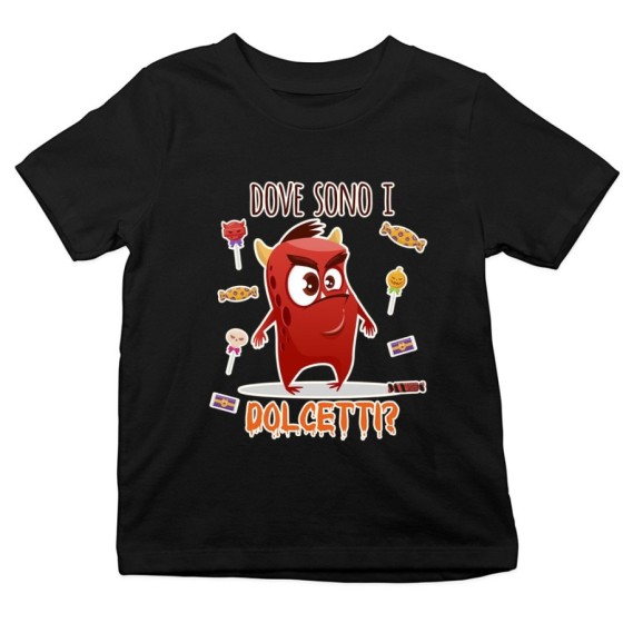 T-shirt bambino mostriciattolo dove sono i dolcetti? Halloween