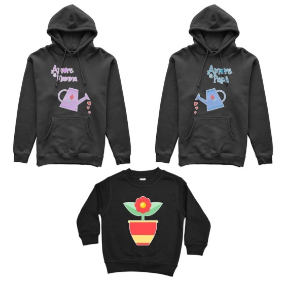 Tris felpe adulti bambino amore di papà annaffiatoio mamma annaffiatoio e fiorellino Per la famiglia 2