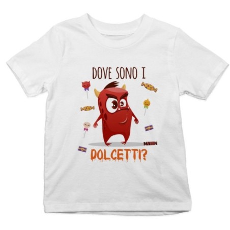 T-shirt bambino mostriciattolo dove sono i dolcetti? Halloween