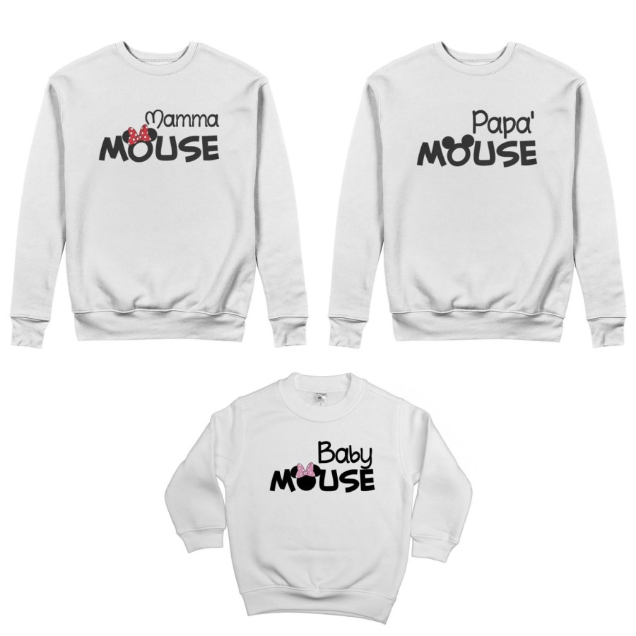 Tris felpe adulti bambino papà mouse mamma minnie mouse baby minnnie mouse Per la famiglia